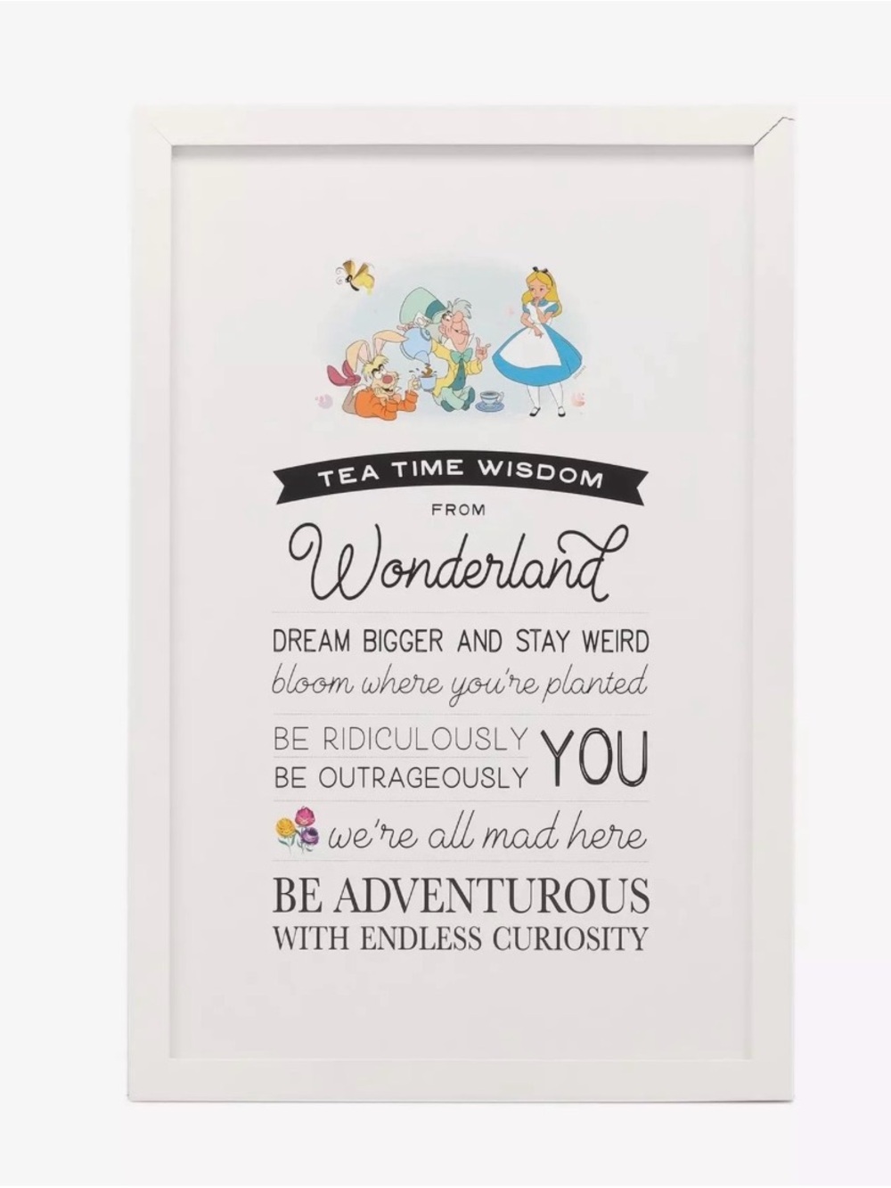 Disney Alice in Wonderland Tea Time Wisdom Wall Art - White Frames 12”x18” NWT